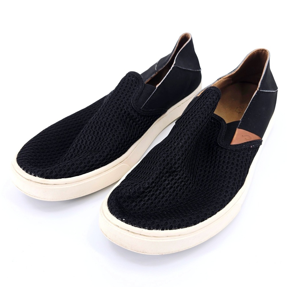 OluKai Pehuea Black Mesh Slip On Sneaker Women's 10 Coastal Travel Comfort